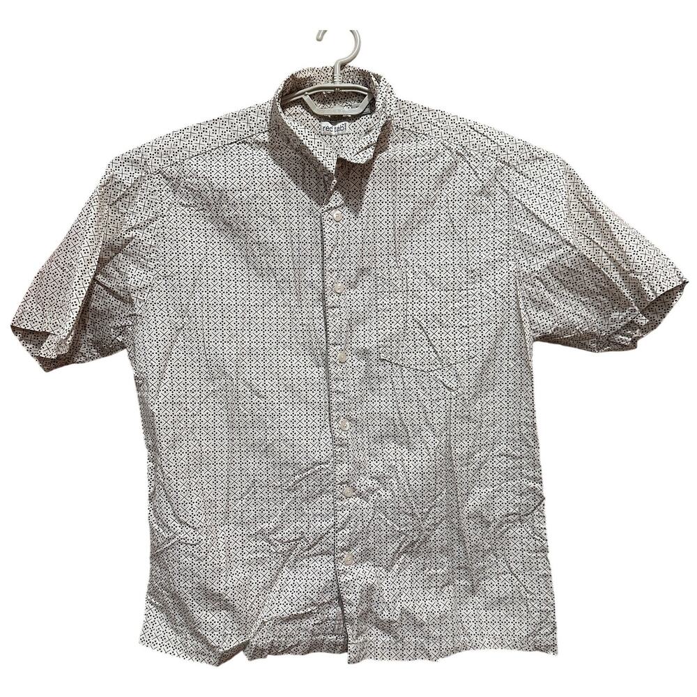 Levis Men Shirt XL Beige Brown Short Sleeve Button Up All Over Print 100% Cotton